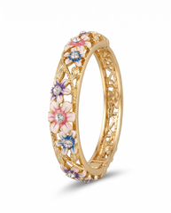 Gold-Tone Floral Enamel Openable Bangle Bracelet for Women
