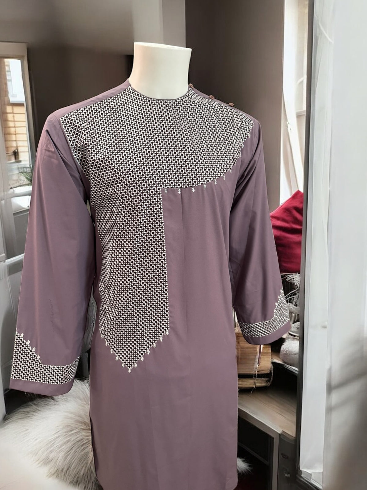 Machine Khamakdozi Embroidered Parahan Tunban for Men – Mauve | Medium