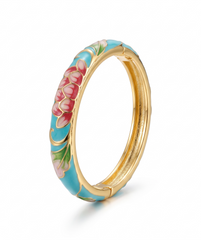 Turquoise Floral Enamel Gold-Tone Bangle Bracelet for Women