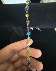 Multicolor Crystal Tennis Bracelet – Rainbow Geometric Stone Silver-Tone Bracelet for Women 7067