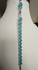 Aqua Blue Crystal Butterfly Bracelet – Silver Tone Sparkling Statement Jewelry 7082