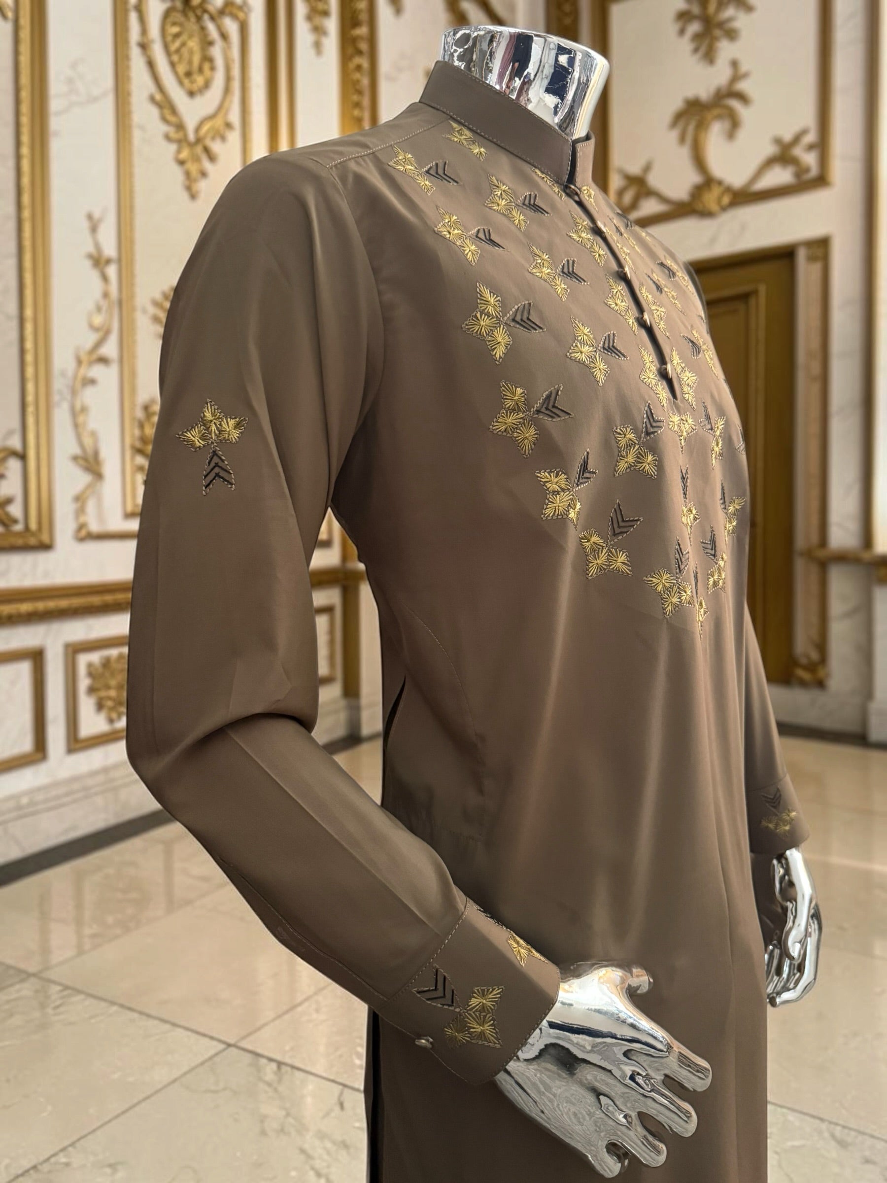 Men’s Brown Hand-Embroidered Designer Afghan Parahan Tunban Set 5034