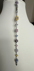 Multicolor Floral Crystal Bracelet – Silver Tone Flower & Butterfly Statement Jewelry 7087