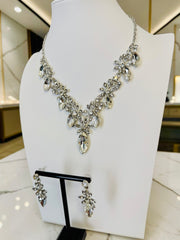 Silver-Plated Clear Crystal Necklace & Earrings Set | Elegant Bridal Jewelry 073