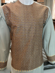 Medium Sage Green Afghan Parahan Tunban for Men with Machine Embroidery