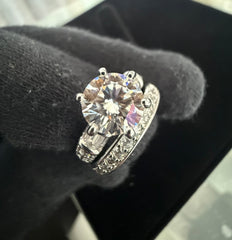 Size 6 Sterling Silver Round Cut Moissanite Bridal Ring Set – 2 Piece Wedding & Engagement Ring Set.  6010