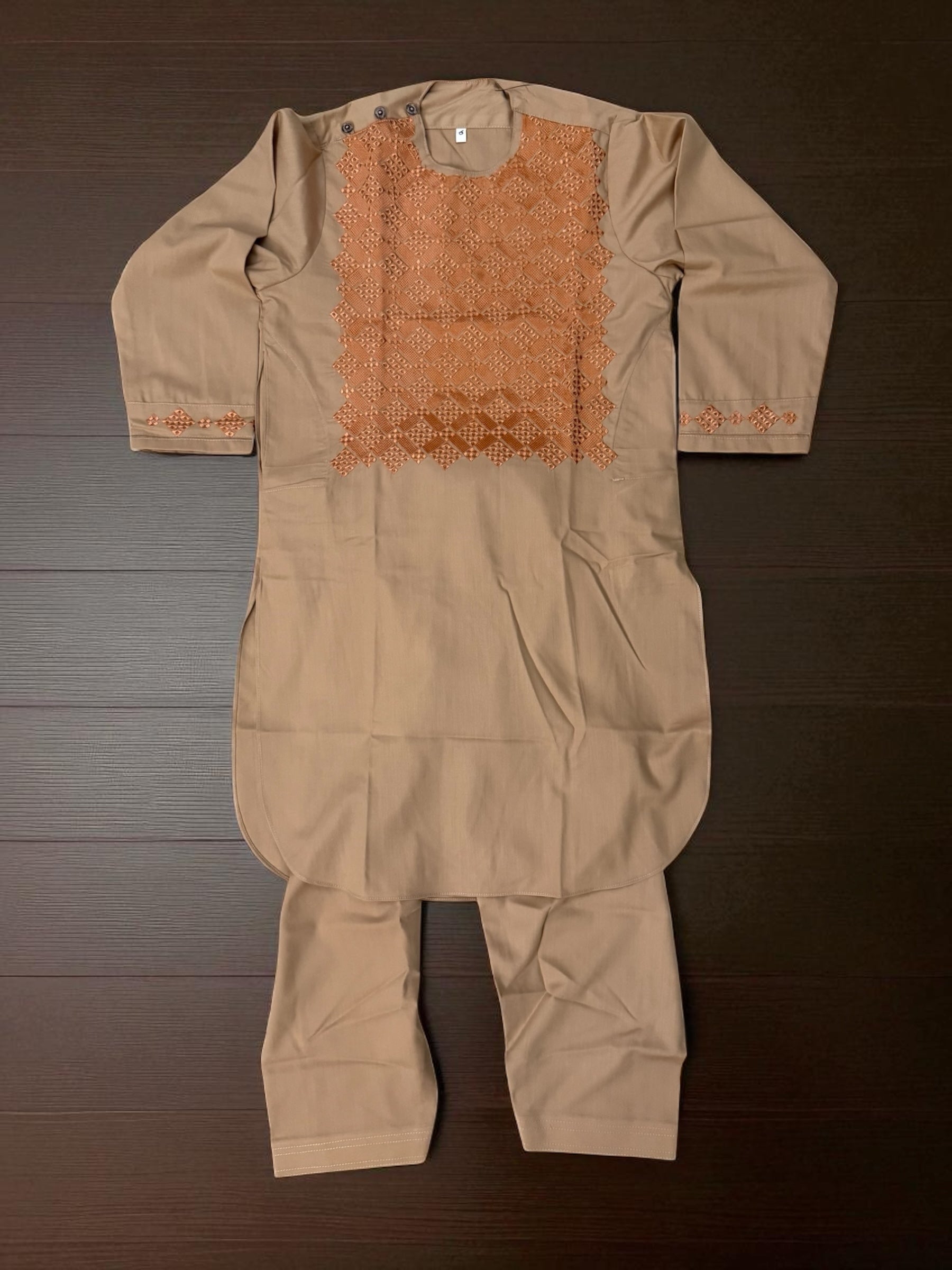 Boys Tan Parahan Tumban with Rust Khamak Embroidery
