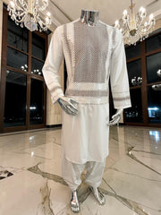 Small Off-White Kandahari Parahan Tunban for Men | Premium Afghan Traditional Wear Yakhandozi
