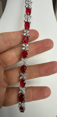 Ruby Red Oval Crystal Butterfly Bracelet – Silver Tone Statement Jewelry 7086