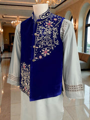 Small Royal Blue Afghan Waistcoat with Somma Borrborr Handcrafted Embroidery