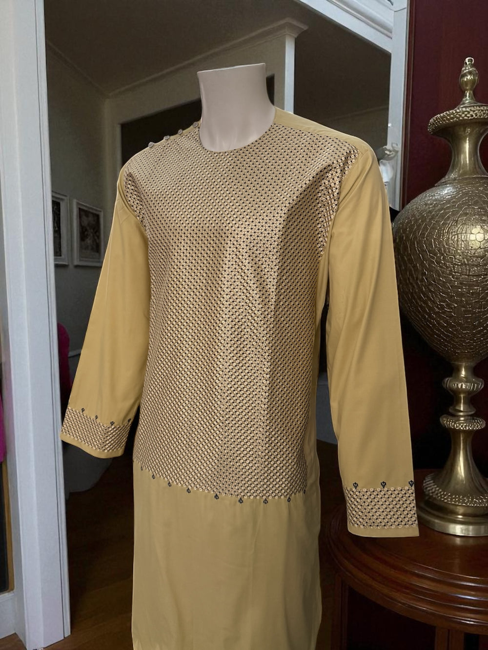 Men’s Beige Kameez with Black Embroidery