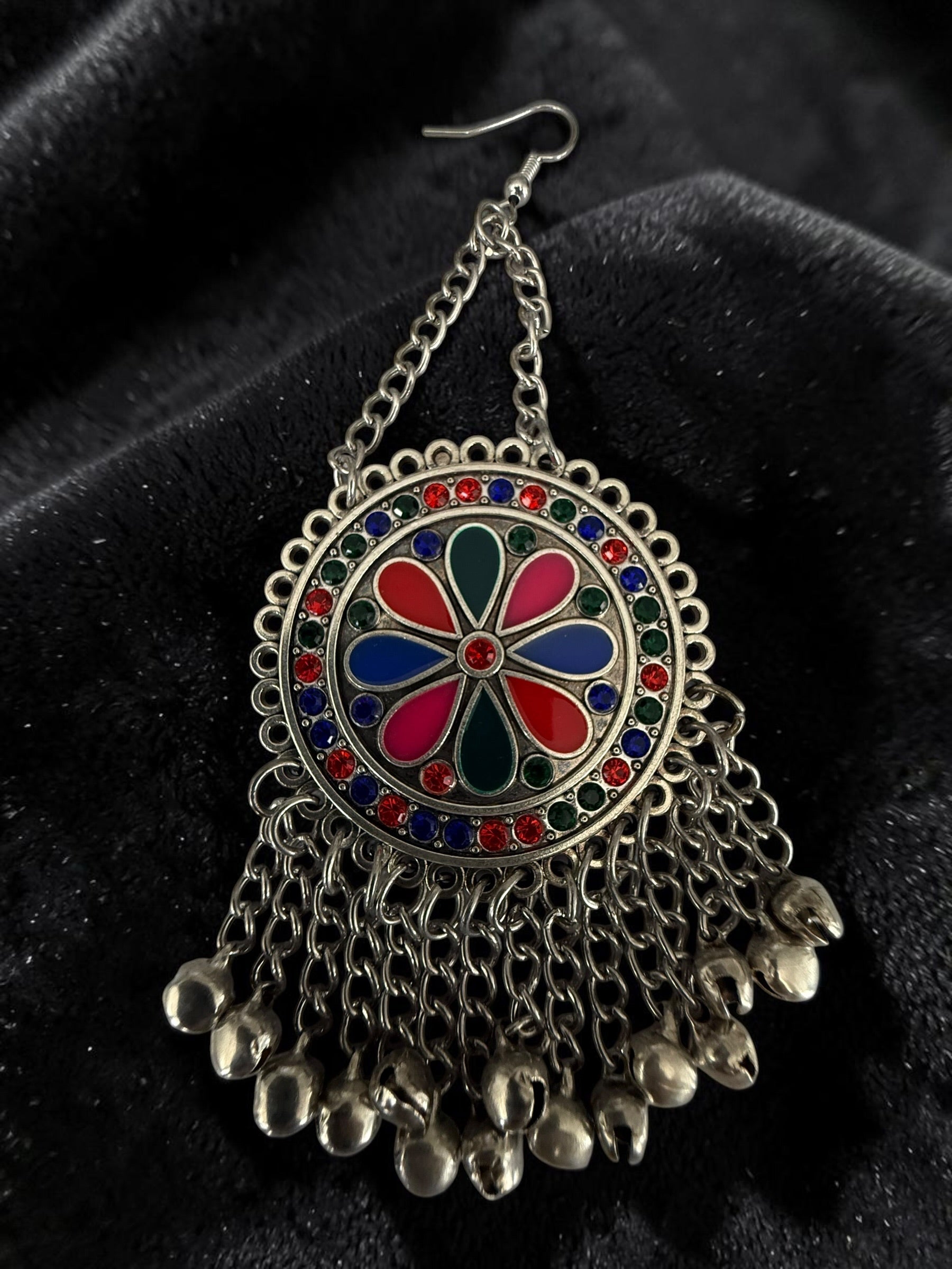 Traditional 4-Piece Afghan Tribal Jewelry Set – Vintage Silver-Tone Choker Necklace with Matching Earrings & Headpiece | Kuchi Boho Statement Jewelry for Women 013