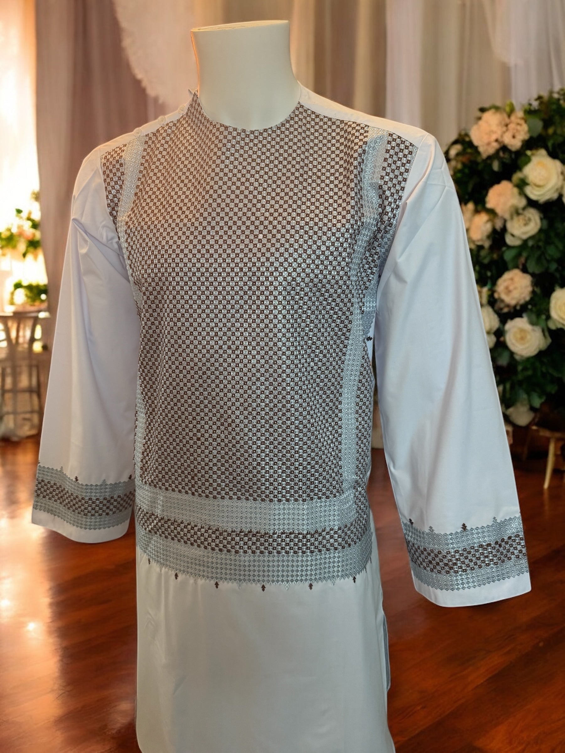 Afghan Parahan Tunban Kameese Shalwar Machine Embroidered White Small
