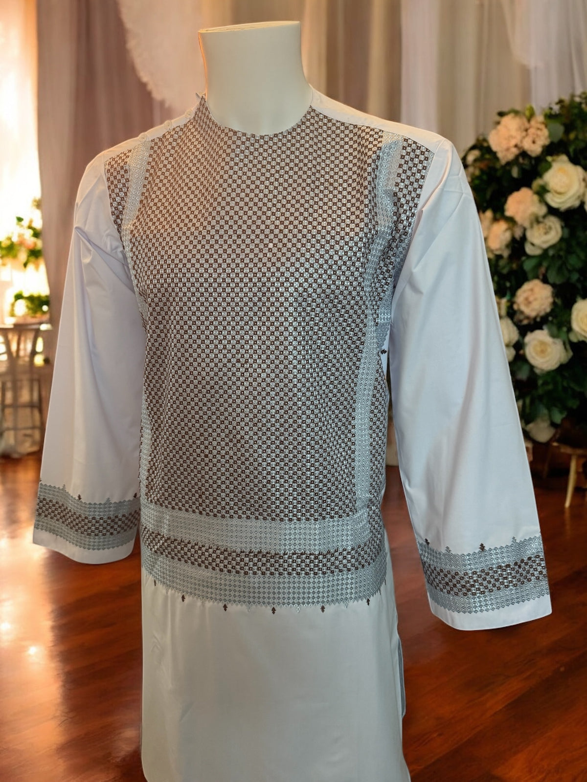 Afghan Parahan Tunban Kameese Shalwar Machine Embroidered White Small