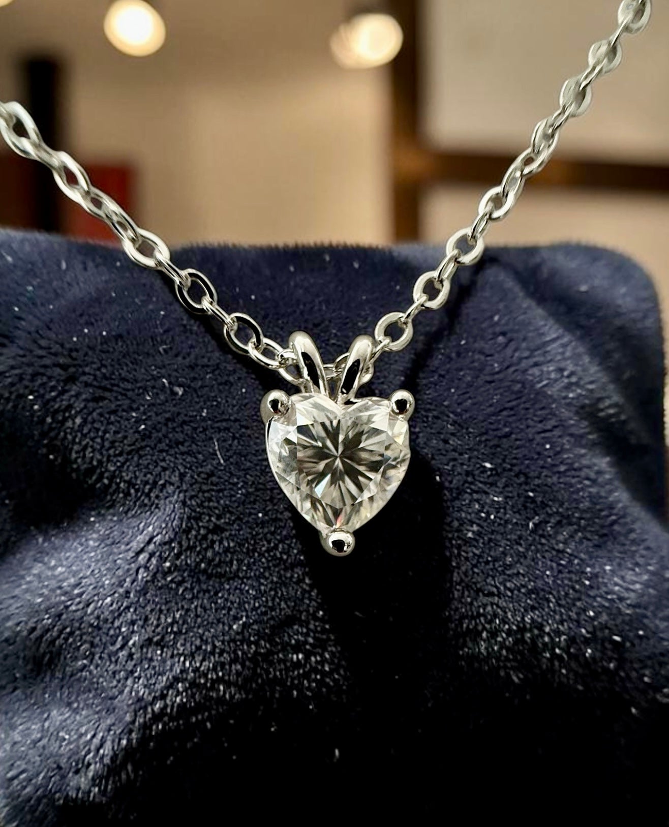 1 Carat Heart Cut Moissanite Pendant Necklace – Silver Tone Solitaire Necklace with GRA Certificate & Jewelry Box 7063