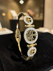 Tree of Life Gold-Tone Crystal Bracelet for Women – Hinged Statement Bangle 8022