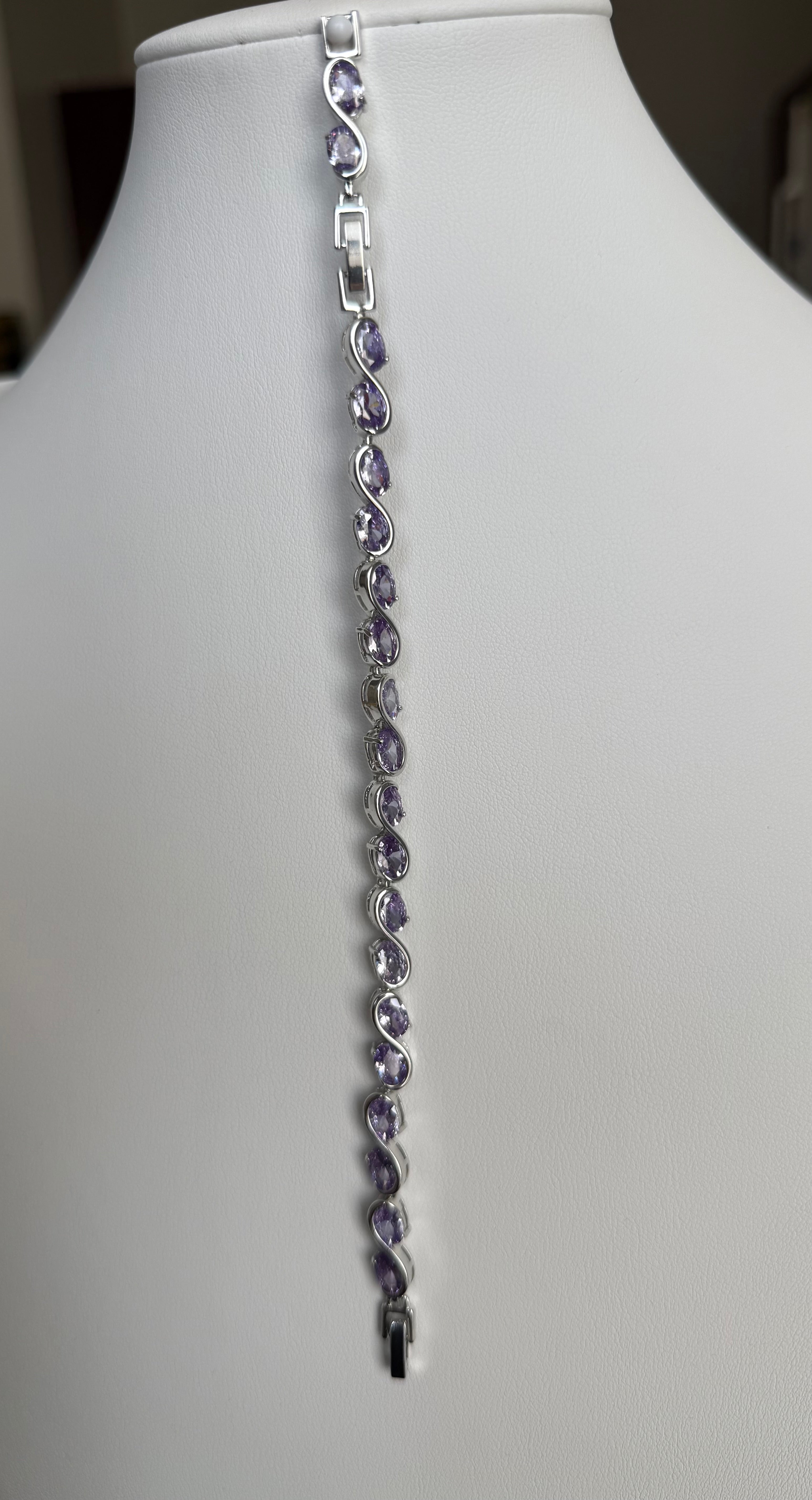 Lavender Purple Crystal Infinity Bracelet – Silver-Tone Oval Stone Link Bracelet 7098