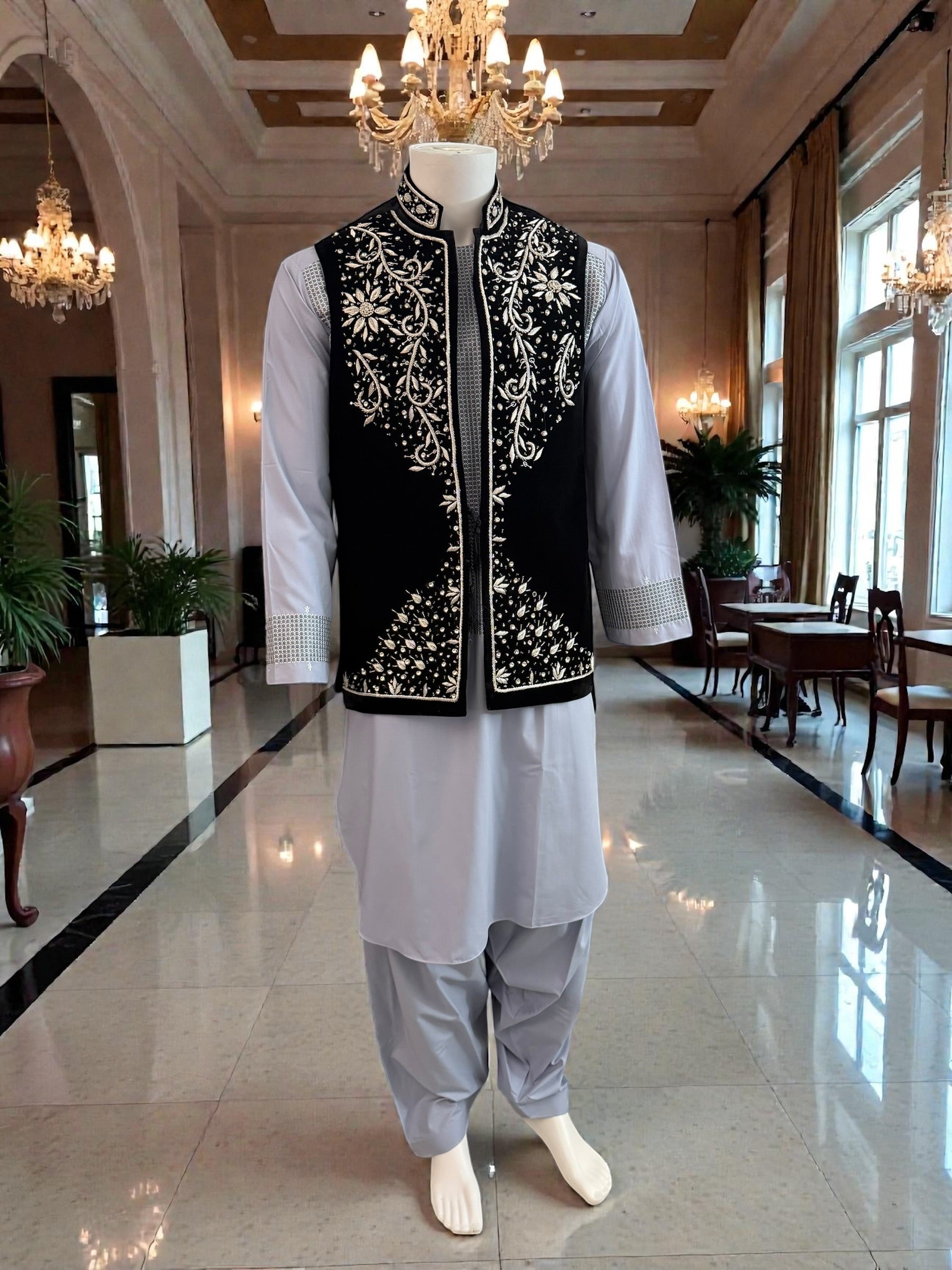 Black Embroidered Waistcoat – Medium