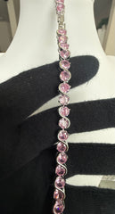 Pink Round-Cut Crystal Infinity Link Bracelet – Silver Tone Elegant Jewelry 7136