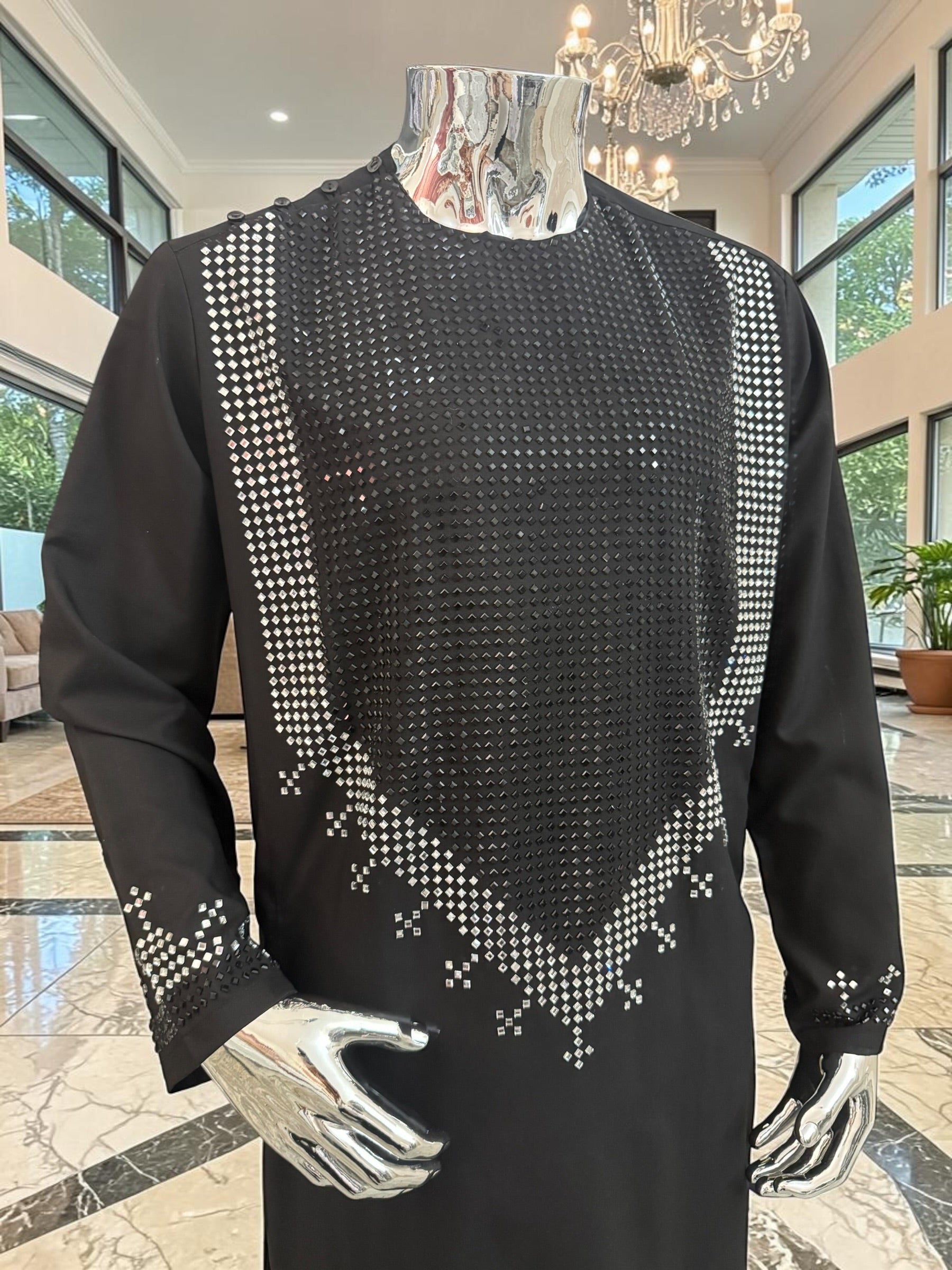 Large Afghan Parahan Tunban for Men – Black with Silver Shesha