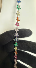 Multicolor Floral Crystal Bracelet – Rainbow Five-Petal Flower Silver-Tone Bracelet 7120