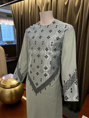 Sage Green Men’s Kameez with Black and Matching Sage Embroidery – Large