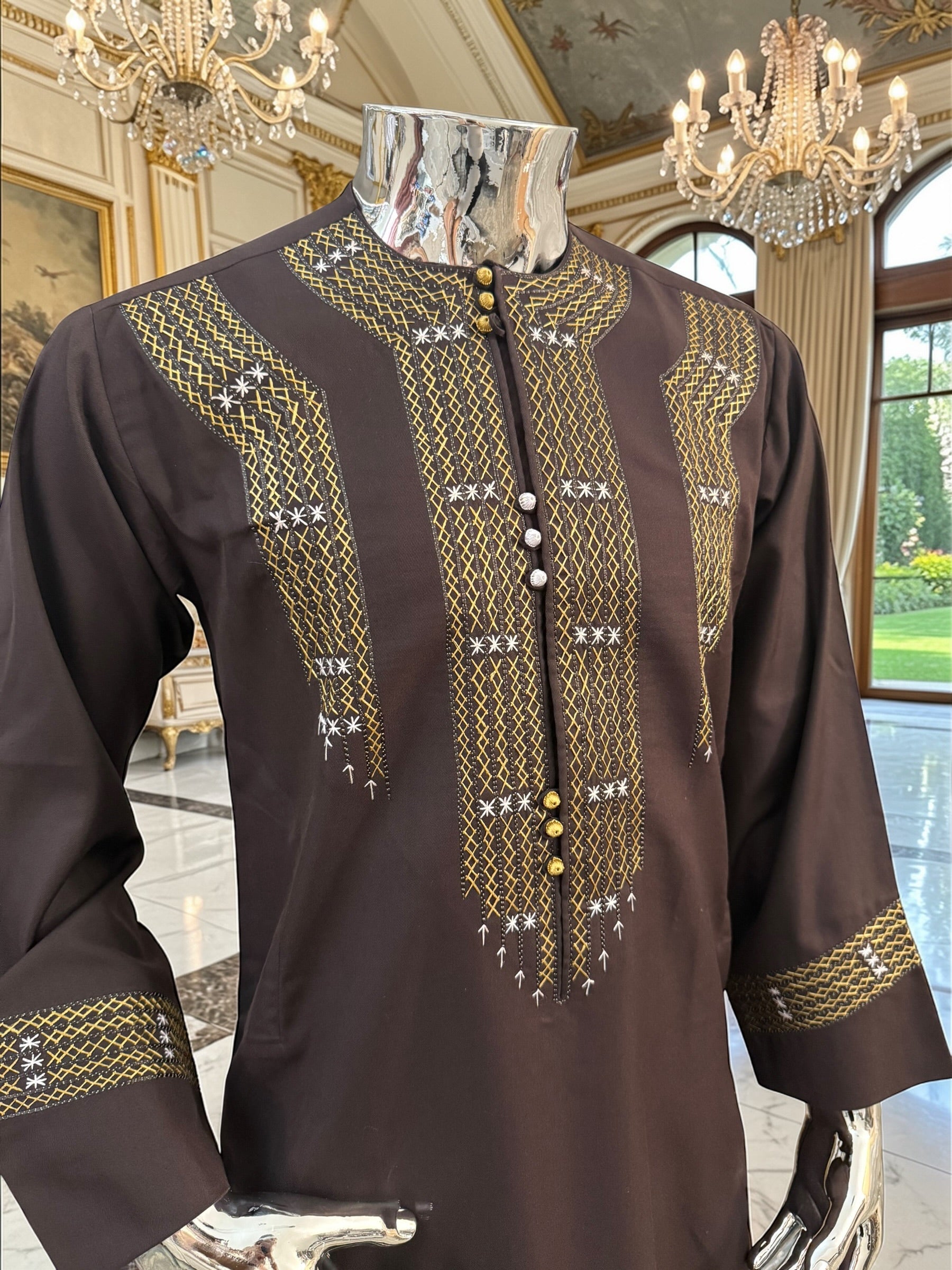Hand Embroidered Afghan Parahan Tunban – Brown, Small to Extra Small