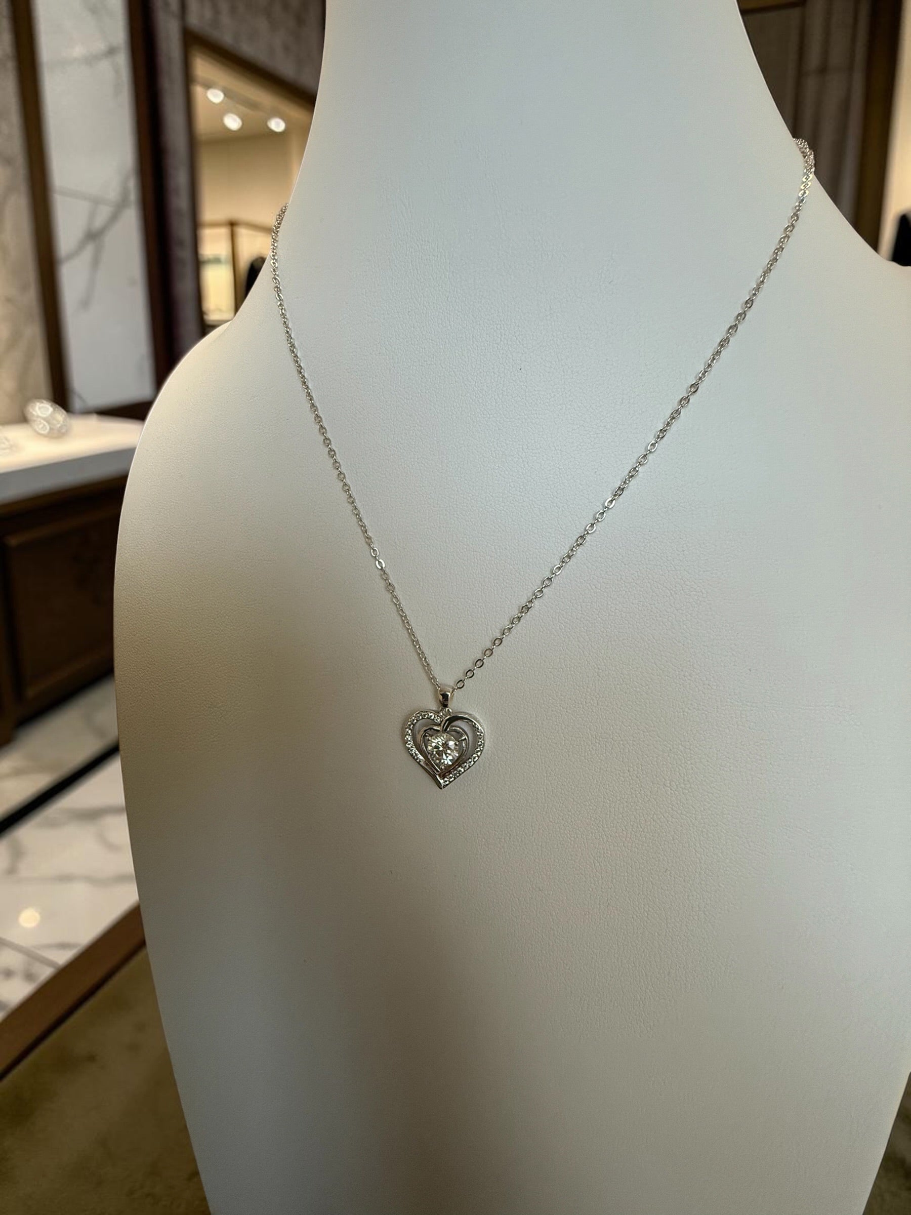 Heart Moissanite Necklace for Women – Genuine Moissanite Pendant, GRA Certificate Included, High-Quality Brass, Silver-Tone Chain, Gift Box Included 7057
