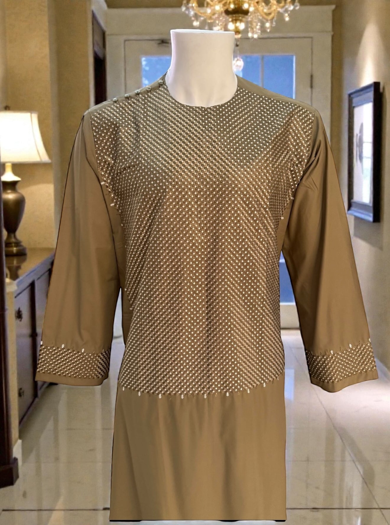 XL Bronze Embroidered Afghan Parahan Tunban – Men’s Traditional Wear | Luqmaan Boutique