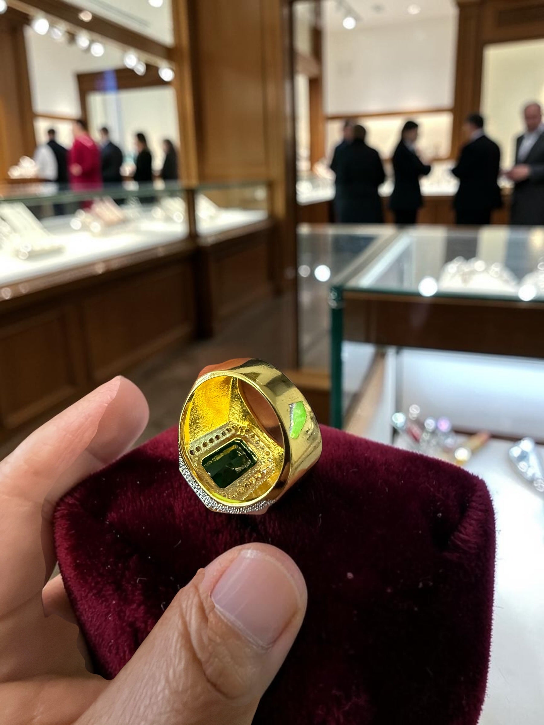 Men’s Green Zircon Statement Ring – Gold Tone Brass Cluster Design CGR