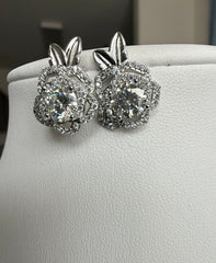 Moissanite Rose Flower Stud Earrings – Round Cut Floral Statement Earrings 7162