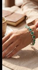 Aqua Green Cushion Cut Halo Crystal Tennis Bracelet – Silver Tone Statement Jewelry 7112