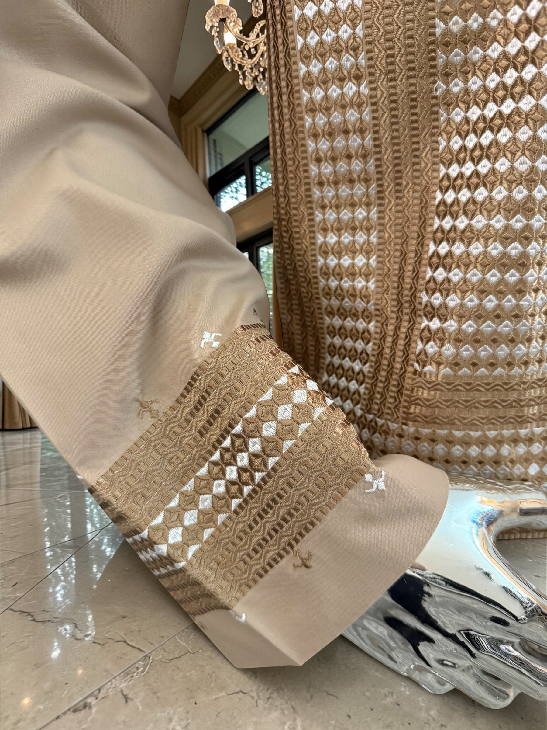 XL Beige Embroidered Afghan Parahan Tumban – Cotton-Blend Traditional Men’s Outfit | Luqmaan Boutique