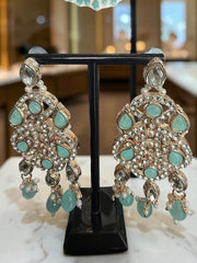 Aqua Blue Kundan Bridal Jewelry Set with Earrings & Maang Tikka | Rose Gold Indian Pakistani Afghan Wedding Necklace | Jewelry Gift Box Included 6045