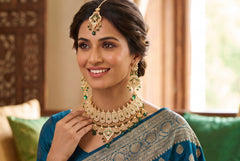 Emerald Green Kundan Bridal Jewelry Set – Gold Tone Indian Pakistani Afghan Wedding Necklace Set with Earrings & Maang Tikka | Jewelry Gift Box Included 7017