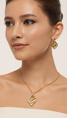 Gold Plated Brass Leaf Pendant Necklace & Dangle Earrings Set for Women | Elegant Nature-Inspired Jewelry Set 6092