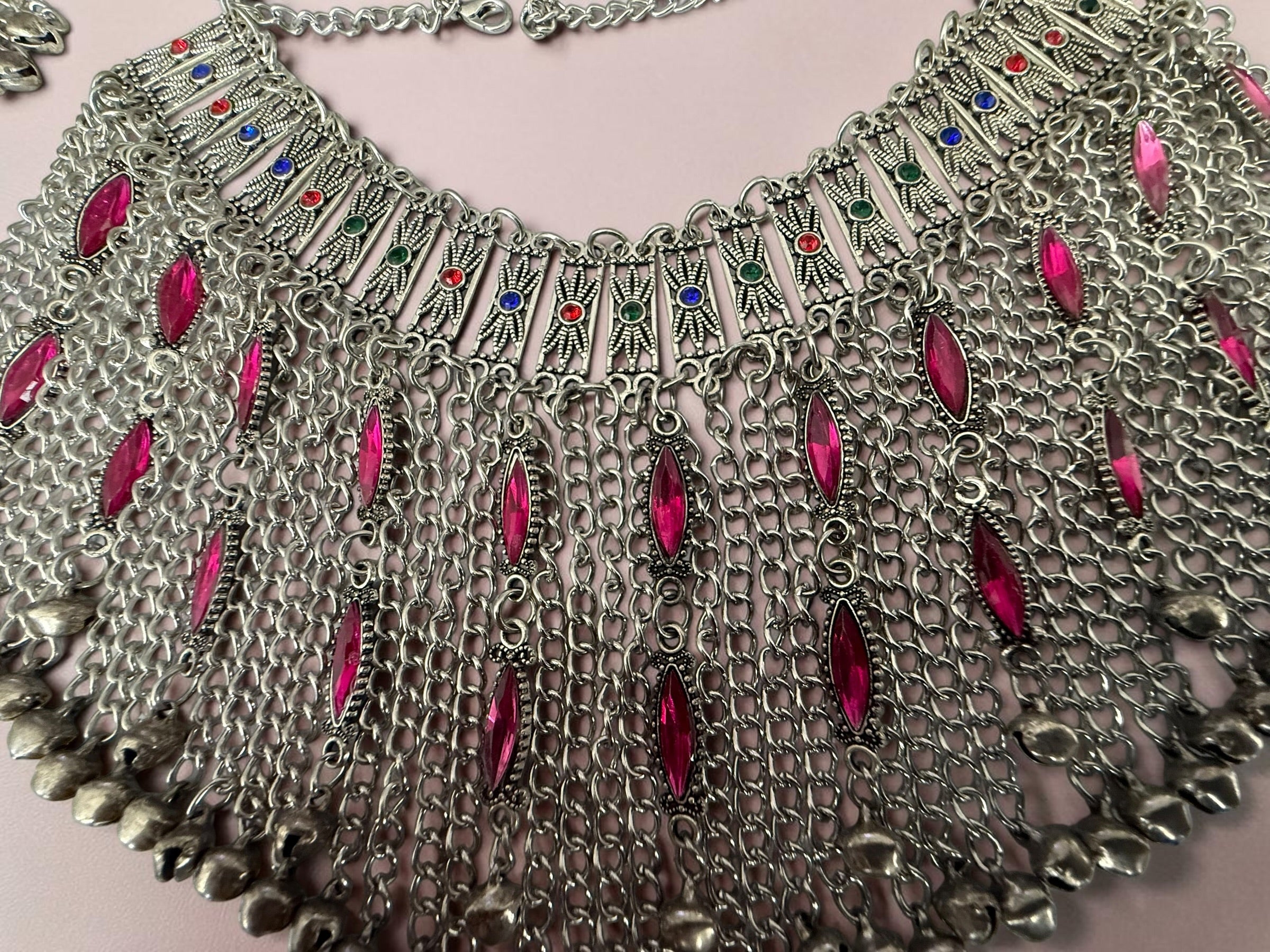 Traditional 4-Piece Afghan Jewelry Set – Handmade Tribal Statement Necklace, Earrings & Headpiece | Vintage Silver-Tone Ethnic Jewelry for Women 012