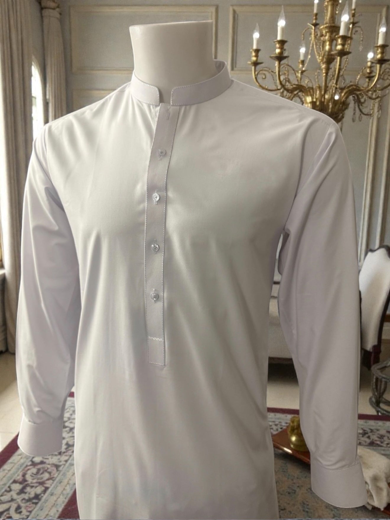 Afghan Parahan Tunban for Men – Premium Grace Fabric – White – X-Large