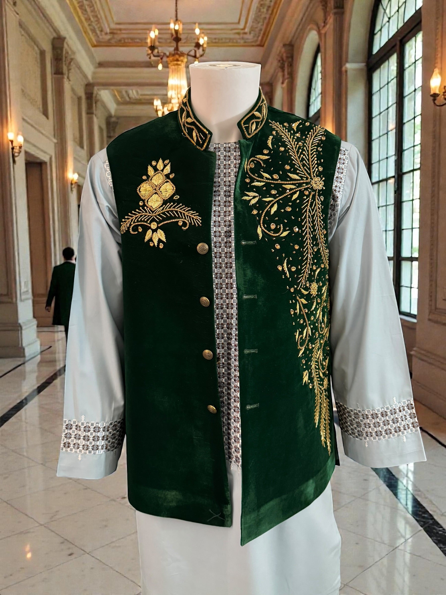 Handmade Velvet Waistcoat with Gold Somma BorrBorr Embroidery – Medium to Large