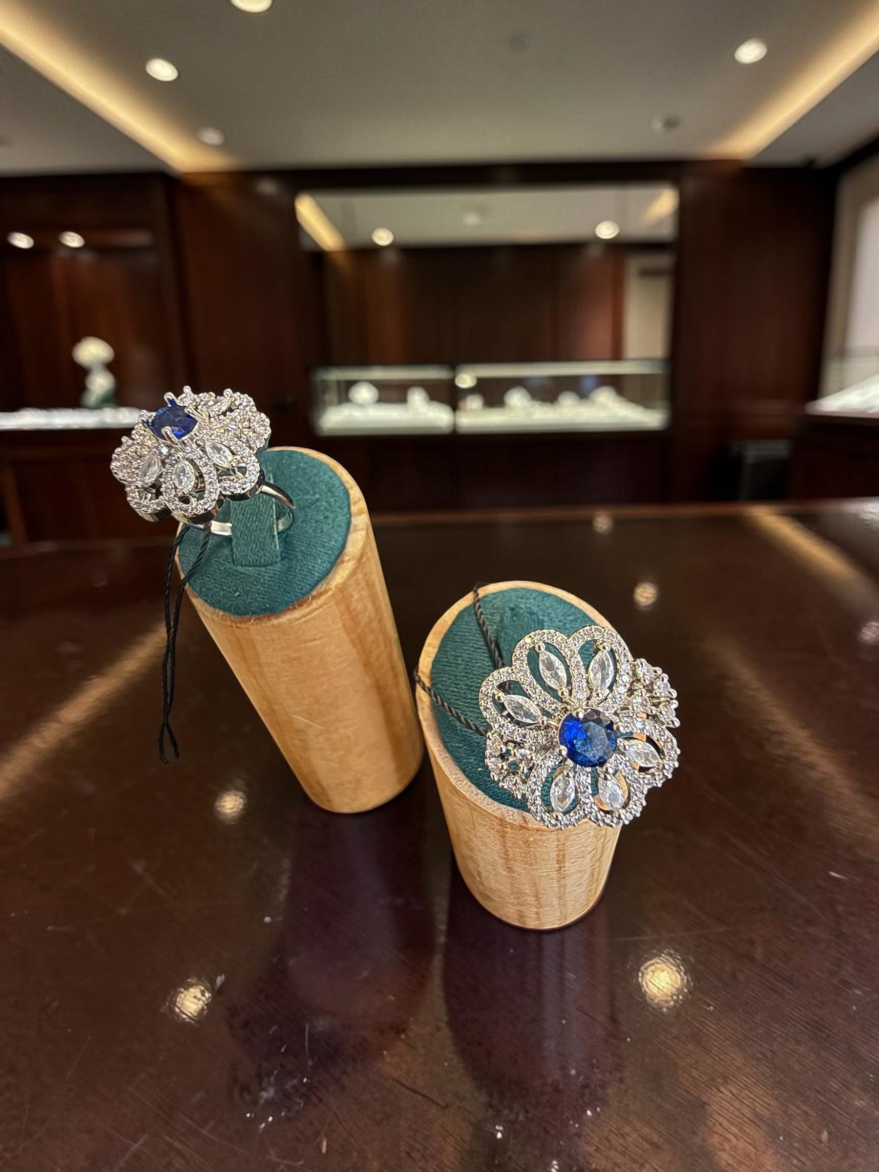 American Diamond Statement Ring – Floral Crystal Cocktail Ring, 6 Colors, Adjustable Size, Gift Box Included