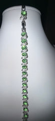 Green Oval Crystal Leaf Tennis Bracelet – Silver Tone Sparkling Statement Bracelet, Jewelry Gift Box Included 7076