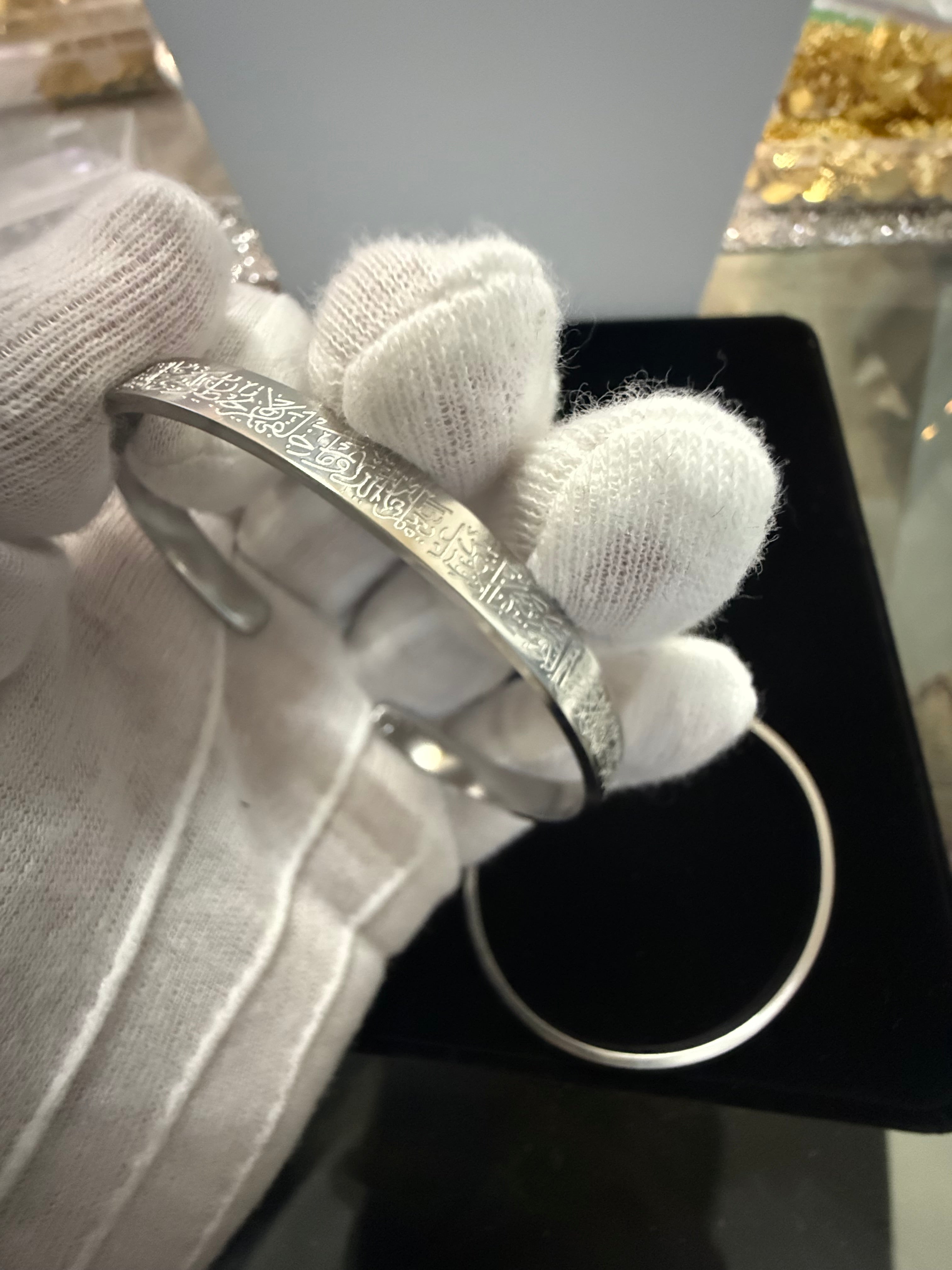 Silver Arabic Calligraphy Cuff Bracelet – Engraved Open Cuff Bangle – Unisex 7170