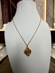 Gold Plated Brass Abstract Leaf Pendant Necklace for Women | Elegant Openwork Statement Necklace 6093