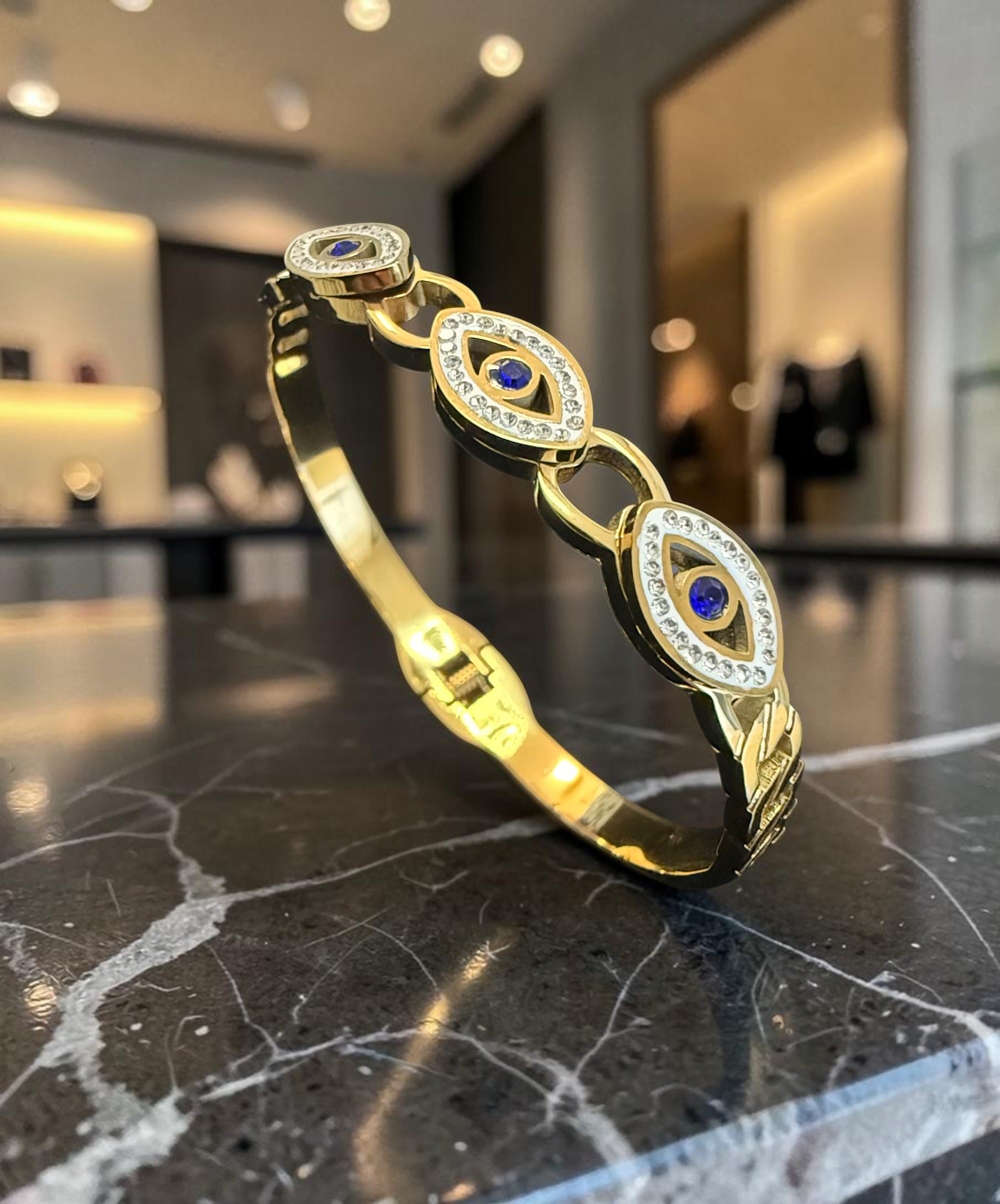 Gold-Tone Stainless Steel Evil Eye Bangle for Women 8024
