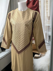 Men’s Beige Parahan Tumban with Brown Embroidery Large