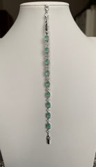 Mint Green Oval Crystal Link Bracelet – Silver-Tone Floral Accent Bracelet for Women 7125