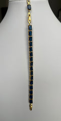 Sapphire Blue Emerald-Cut Crystal Tennis Bracelet – Gold Tone Statement Jewelry 7141