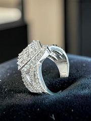 S925 Sterling Silver Princess Cut Cluster Statement Ring – Crisscross Halo Cocktail Ring – Size 10 044
