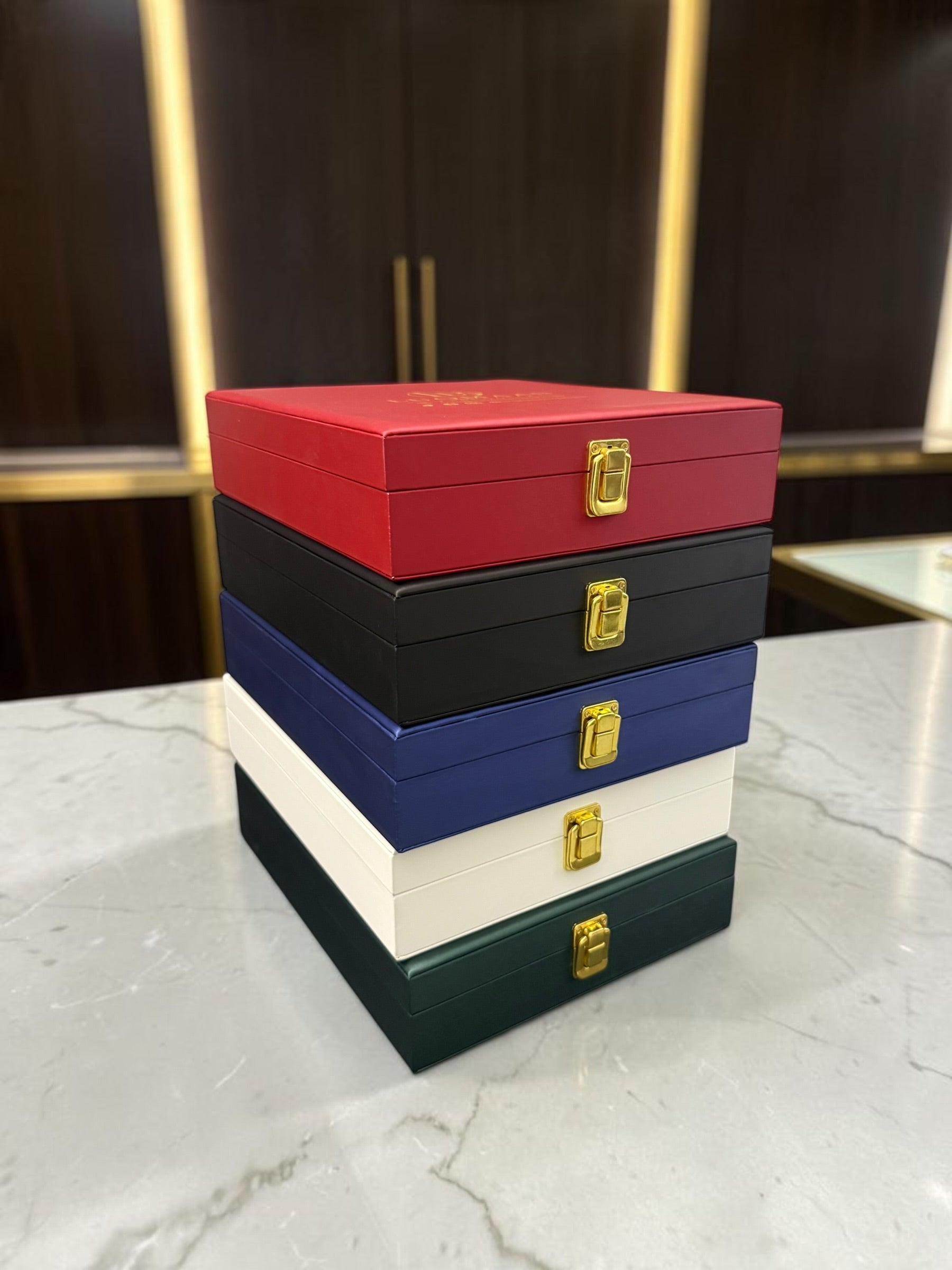 Luqmaan Jewelry Display & Gift Box with Matching Inserts – 5 Colors – 12 × 10 × 2.75 Inches