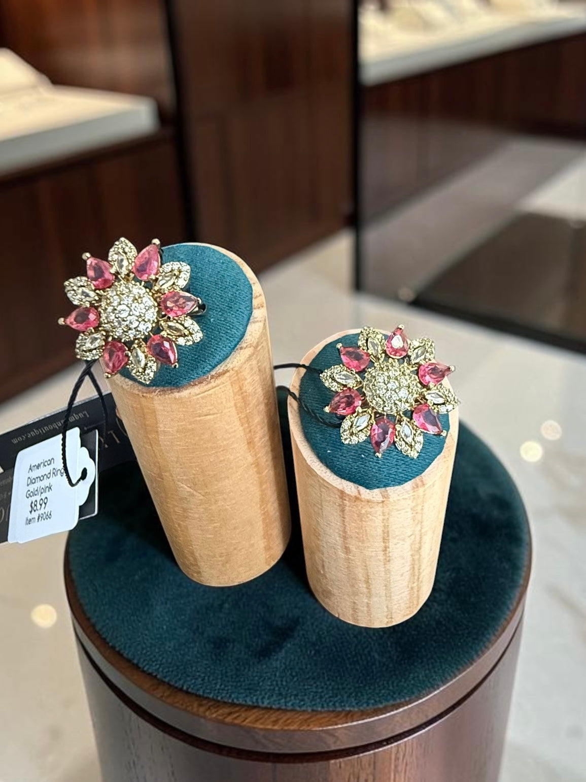Adjustable American Diamond Floral Statement Ring | Gold-Tone Brass | 6 Color Options | Gift Box Included | Indian Pakistani Afghan Jewelry